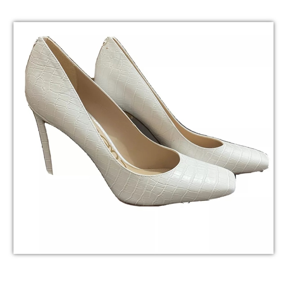 SamElderman White Pump, Sz 9 Leather Crocodile